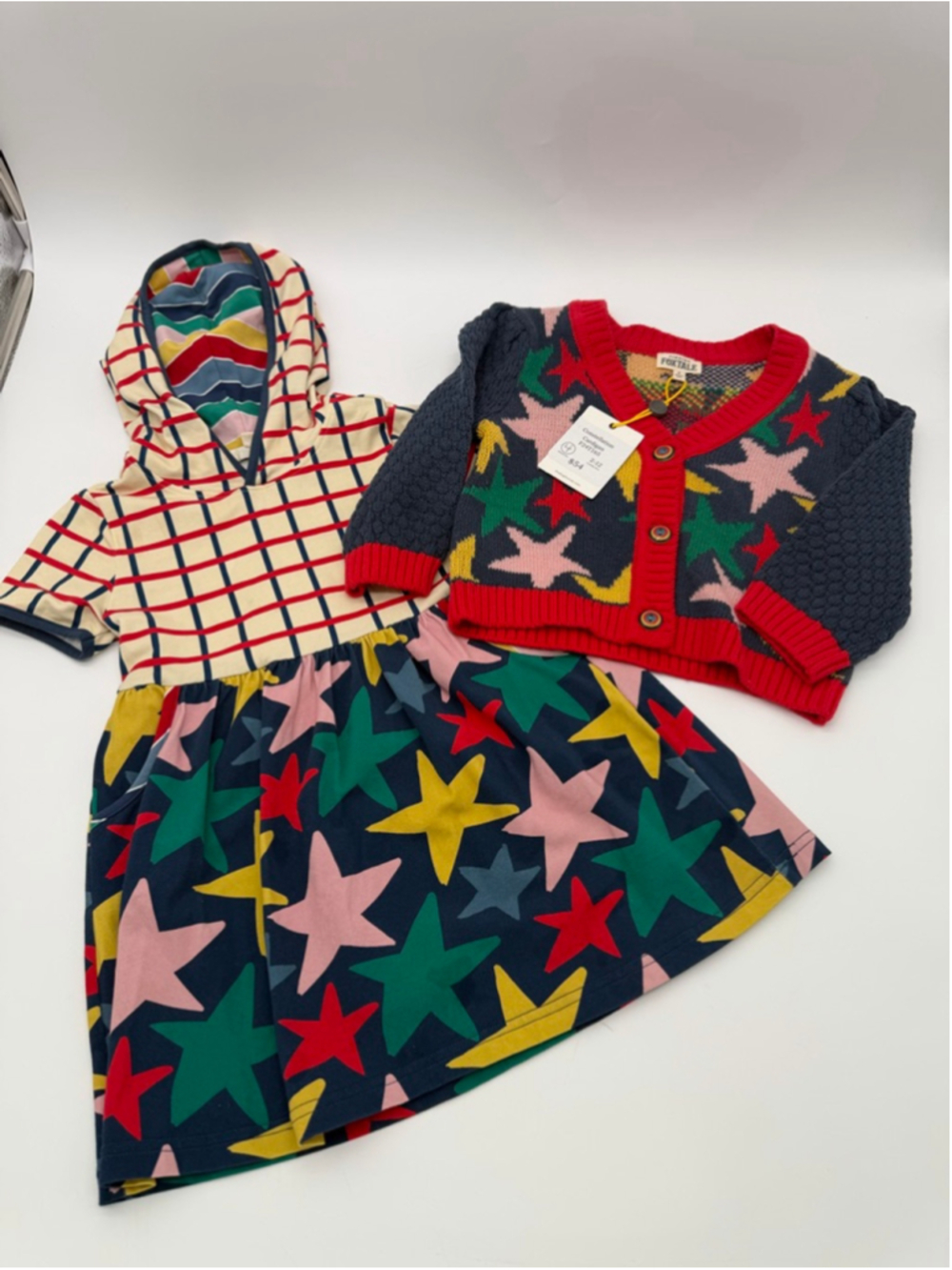 FOXTALE Hooded Casual Dress 3T & Cardigan 4T Blue Red Plaid Star Print